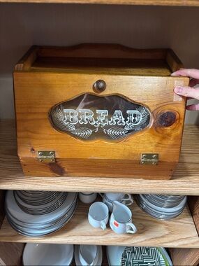 Wooden Bread Box with Decorative Panel